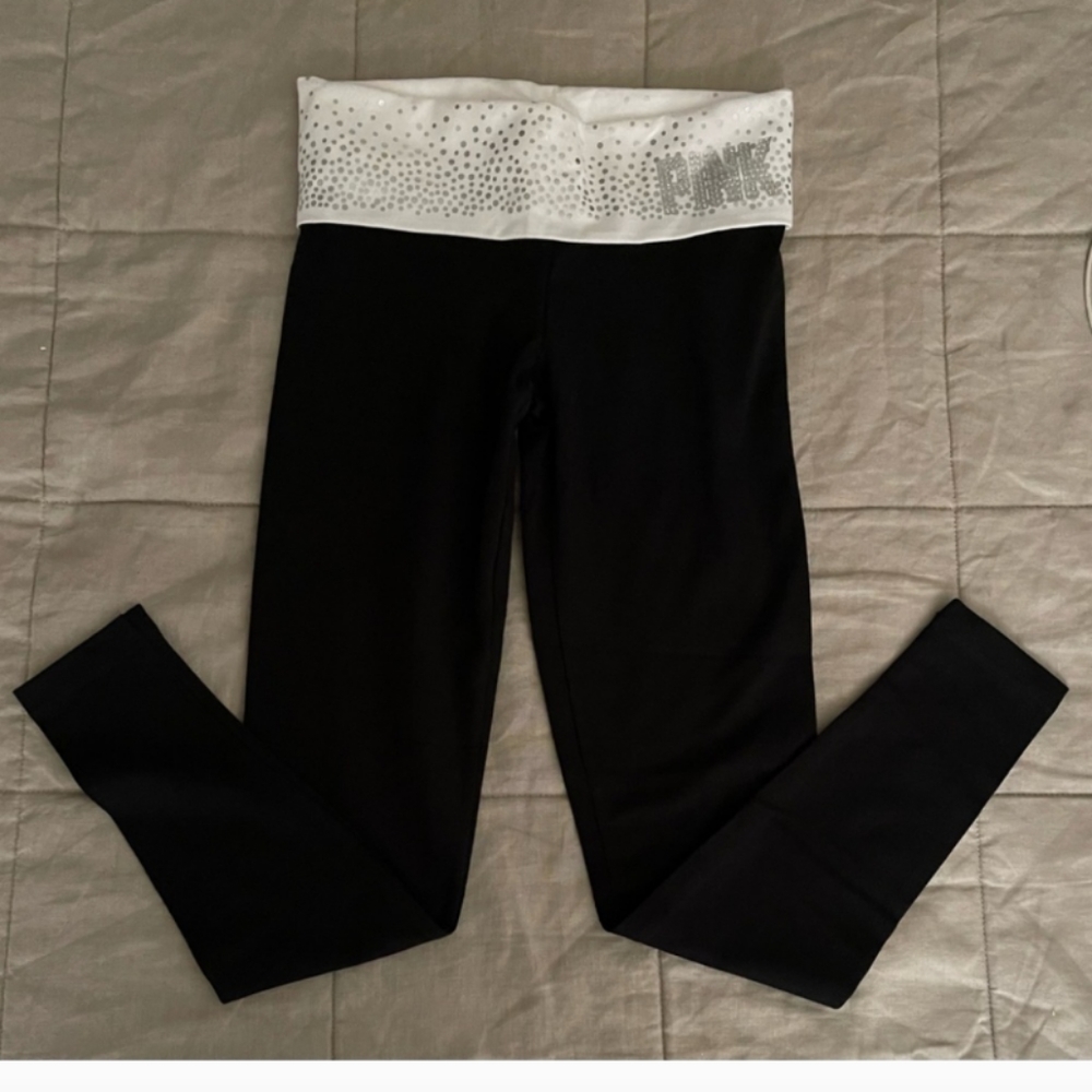 Pink Victoria Secret Yoga Teal Bling Fold Over Top With White Pink Bling